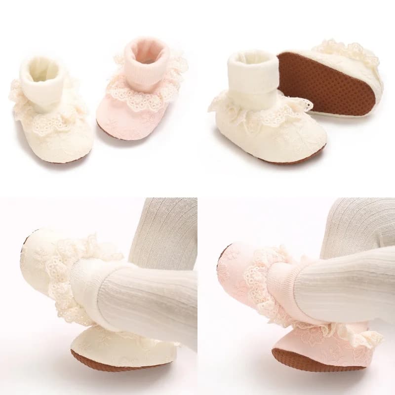 Simpatici calzini per bambina primaverili e autunnali 0-18 mesi Calzini per neonato con fiocco Calzini per bambini antiscivolo Calzini da pavimento in cotone morbido Scarpe