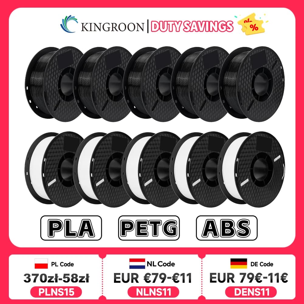 KINGROON 10KG PLA/ABS/PETG Filament 1.75mm Black White Grey, Wholesale 10 Rolls PLA ABS PETG Plastic For 3D Printer