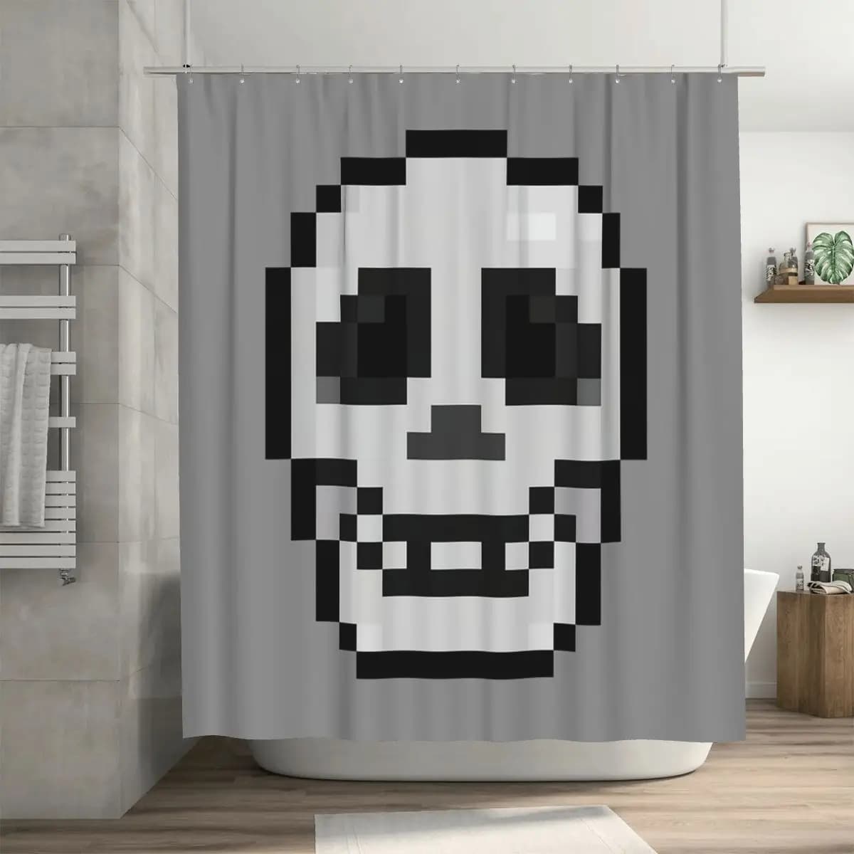 Tenda da doccia Pixel Art Skull, tende da bagno impermeabili in poliestere con ganci