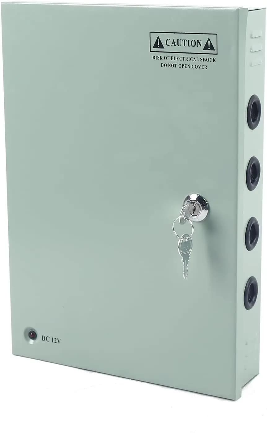 Centralina di Distribuzione Alimentazione 18 Canali 12V 30A con Blocco di Sicurezza per Telecamere Multiple, Box di Alimentazione DC Distribuita con Spina AC e Blocco
