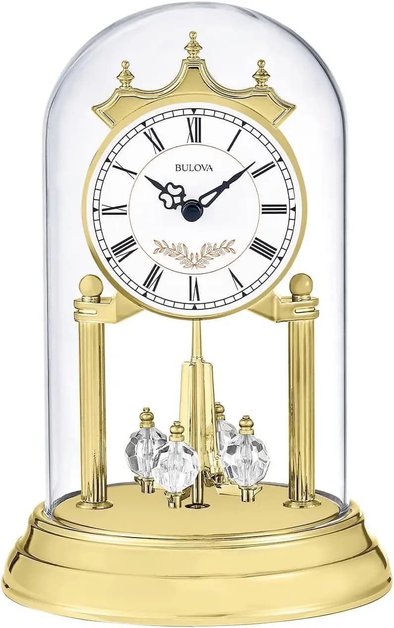 Orologio da anniversario con cupola in vetro da 9" con pendolo rotante in cristallo, carillon Westminster e piastra per incisione