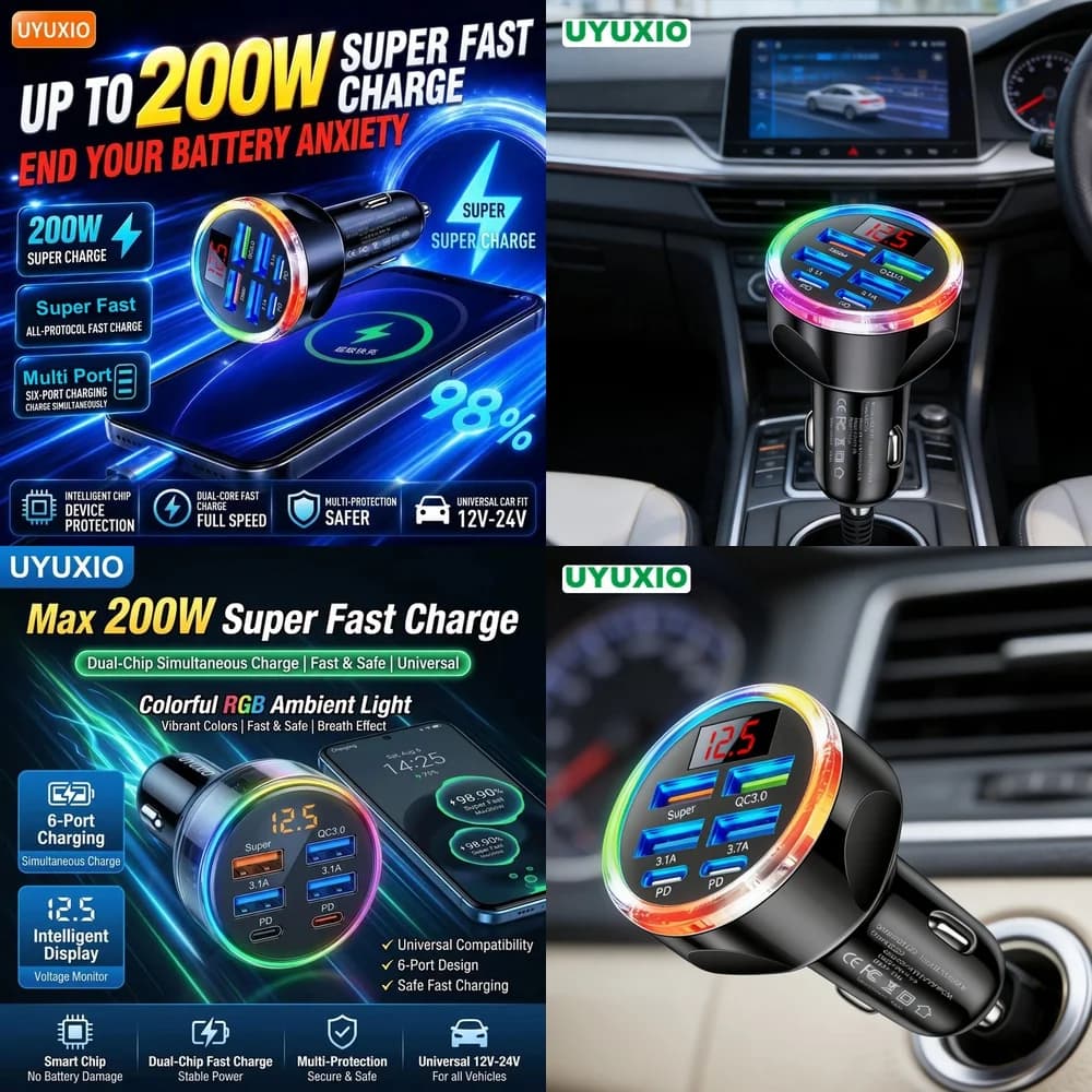 Multi Port Fast Car Charger Hub Electronics Products for iPhone 18 17 16 Samsung S26 S25 S24 with Fast Charging Multi Adapter