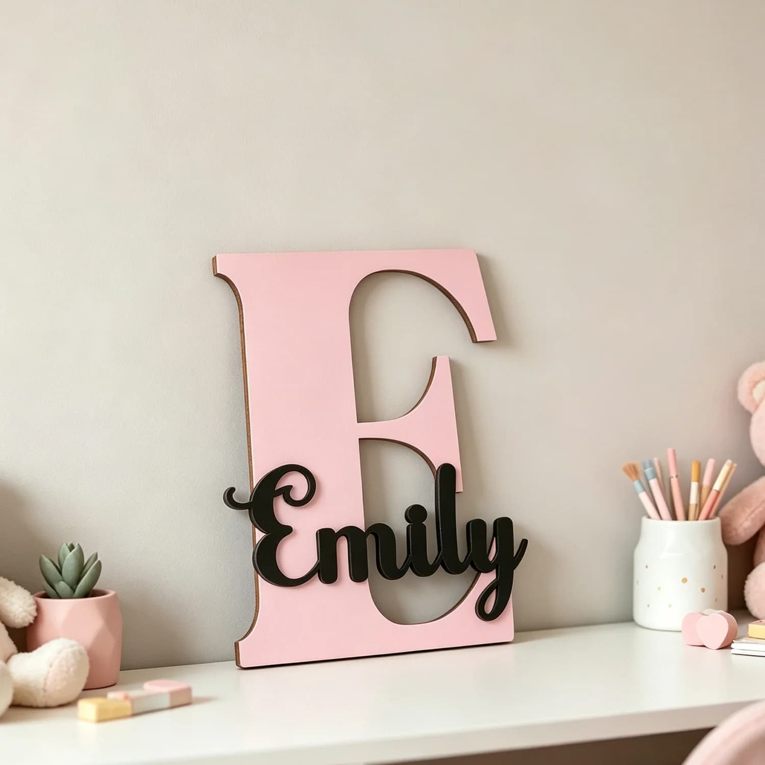 1pc Double-layer Wooden Name Plaque, Customizable Name Label, Home Wall Decoration, Personalized Decoration Gift