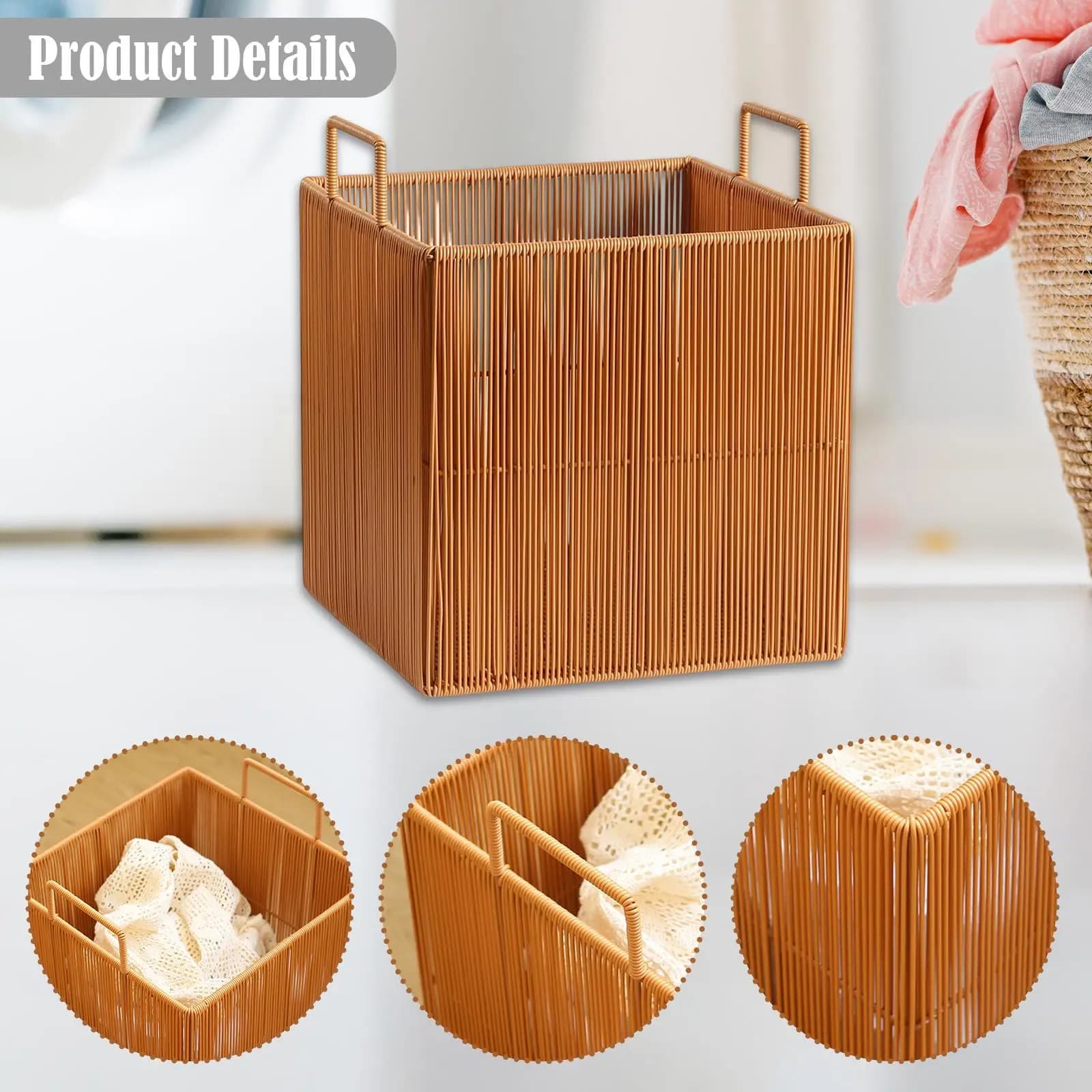 Large Capacity Laundry Hamper Handwoven Storage Basket with Carry Handles for Blanket Toys Clothes in Bedroom Dorm