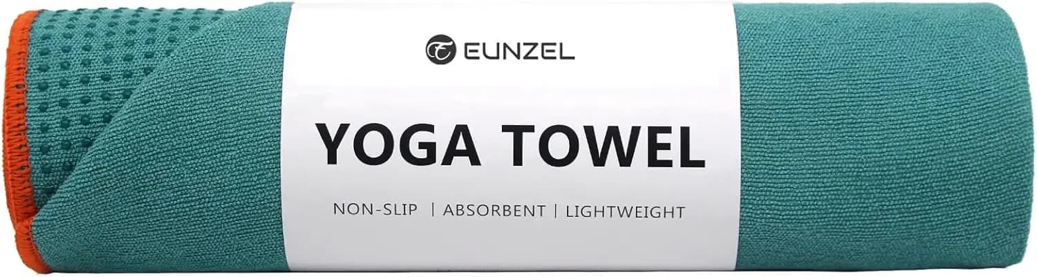 Tappetino Yoga Antiscivolo con Punti di Presa, Assorbente per Sudore, per Hot Yoga e Fitness, Ciano Scuro/Arancione