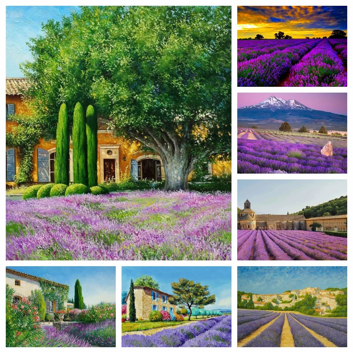 Campi di lavanda provenzale paesaggio pittura diamante citysces francesi punto croce ricamo immagine mosaico soggiorno Decor