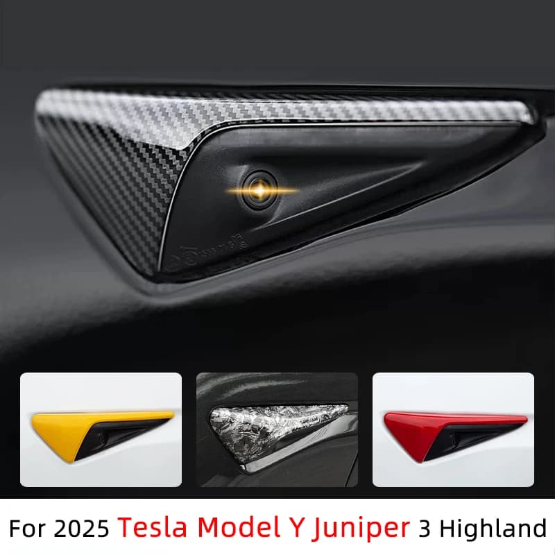 Per Tesla Modello Y Ginepro Accessori 2025 Modello 3 Highland 2024 Modello in carbonio Copertura laterale della fotocamera Foglia Bordo ABS Adesivo