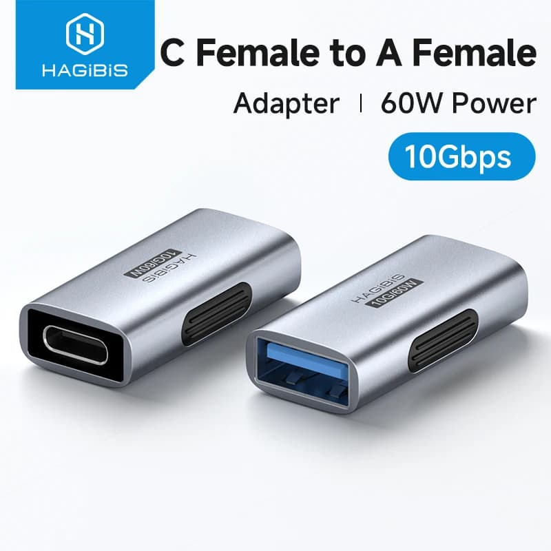 Hagibis Adattatore USB C femmina a USB femmina Convertitore OTG USB 3.2 Connettore di estensione di ricarica da 60 W per laptop iPhone MacBook Pro