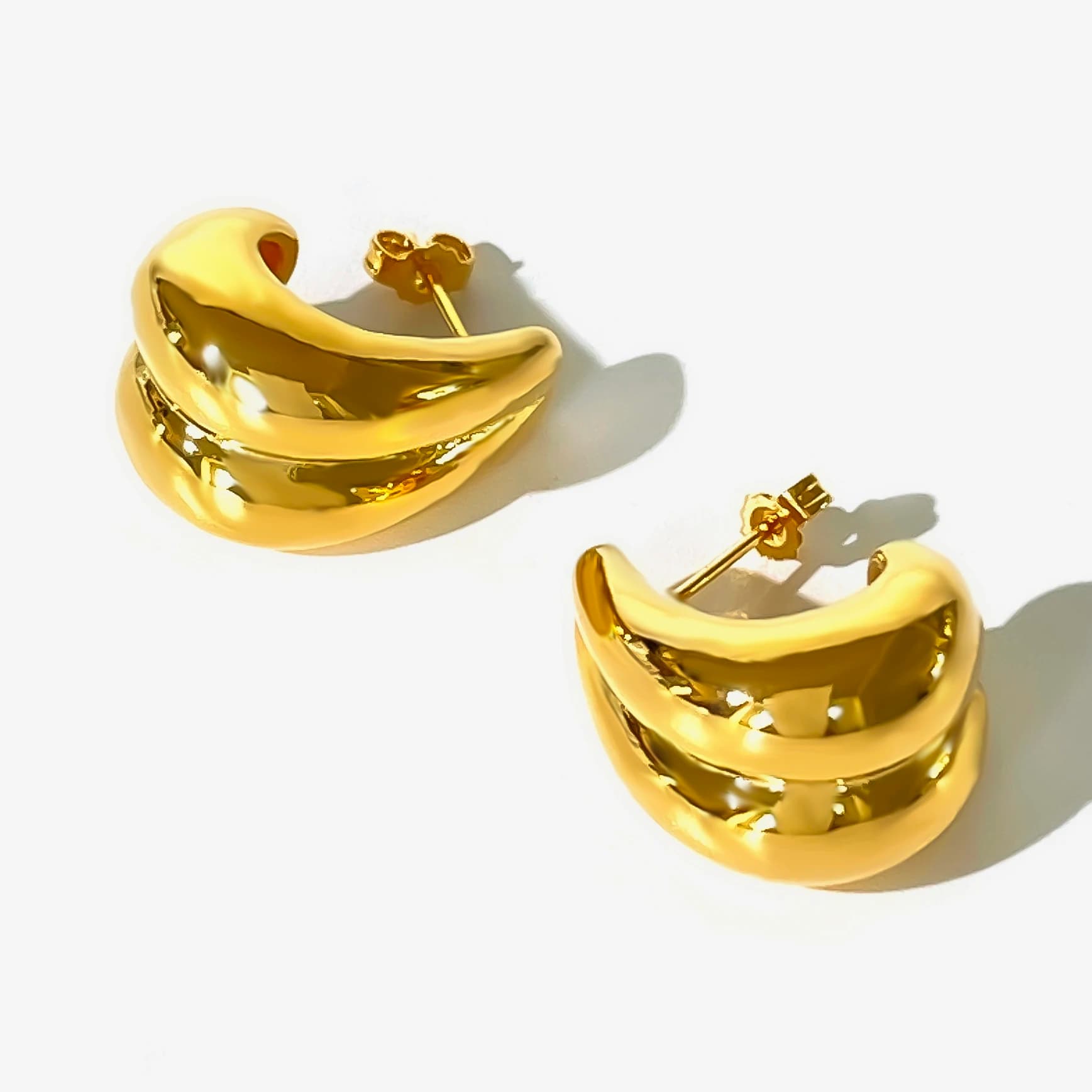 Peri'sbox Solid Gold Plated Chunky Double Layer Teardrop Earrings Women's Fashion Chic Bold Dome Stud Earrings Jewelry Statement