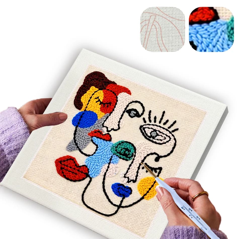 GATYZTORY punch needle embroidery set wooden embroidery hoops 25x25cm Abstract portrait Picture Wall art Yarn Tufting Diy Knit