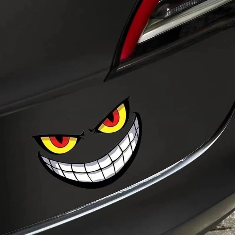 Wall decal waterproof vinyl with smiling demon face for motorcycle tank, side panel, helmet, electric bike, car body decoration - 1 pc