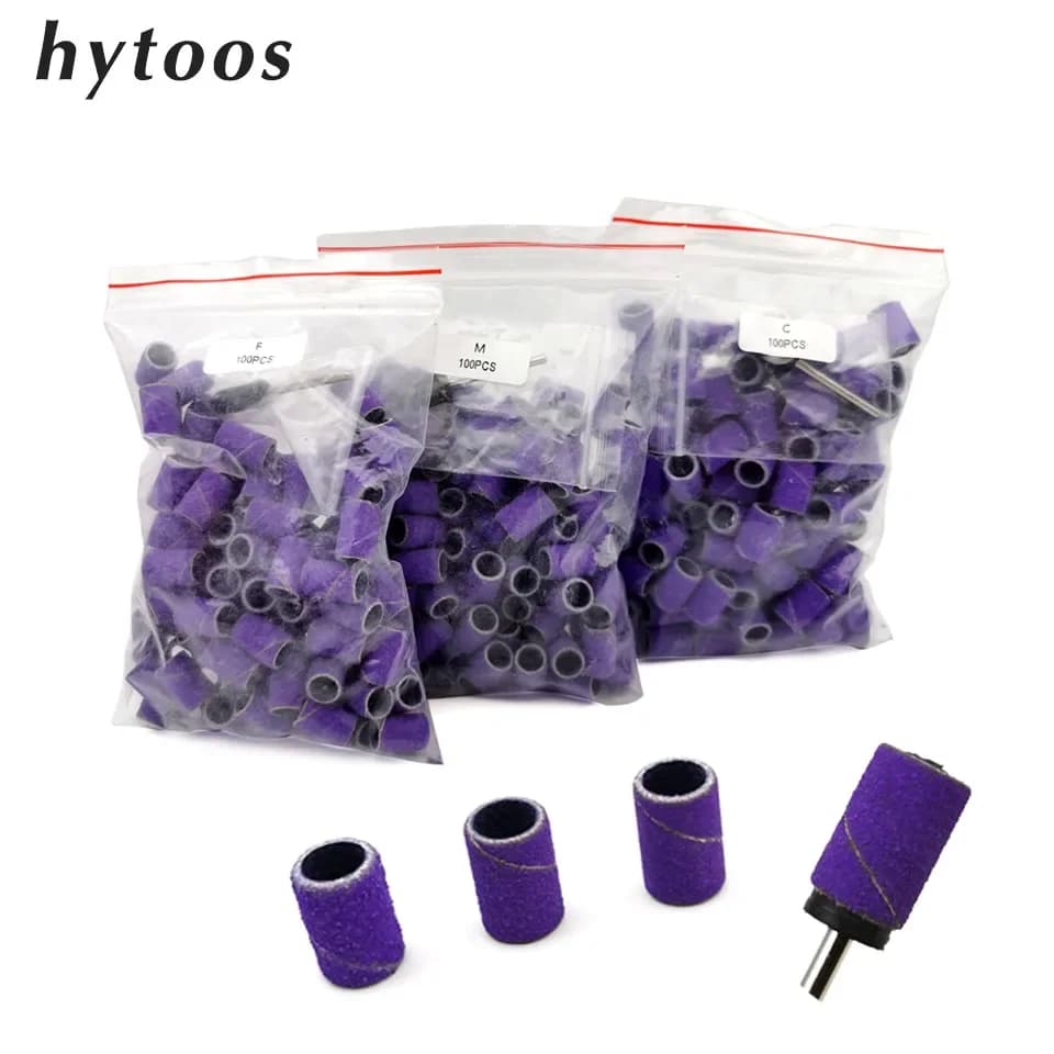 HYTOOS 100 pz/borsa nastri abrasivi viola senza mandrino in gomma accessori per punte per trapano per unghie strumento per lucidare la cura delle unghie per la rimozione del Gel