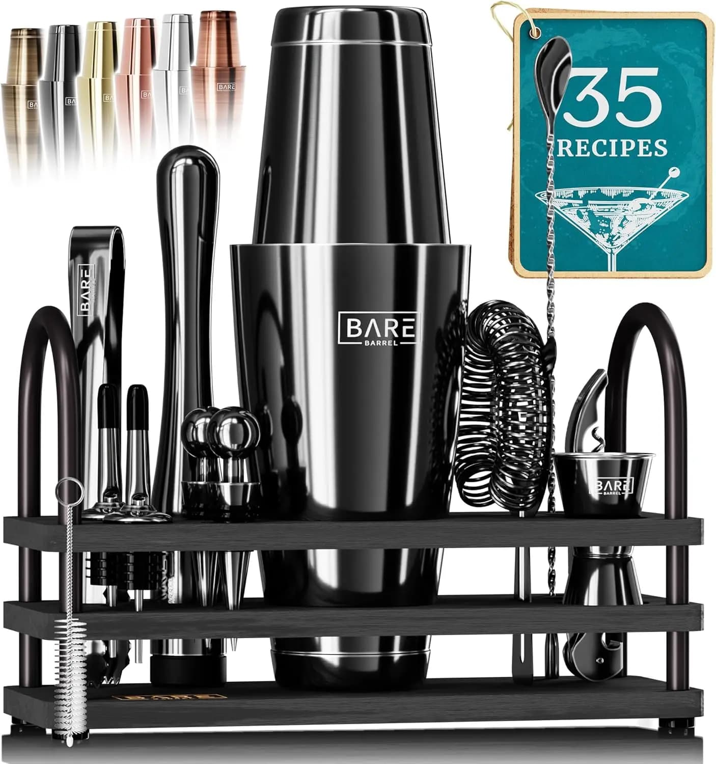 Set da Cocktail 14 Pezzi con Schede Ricette, Utensili da Bar in Acciaio Inox per Bartending Domestico e Regali