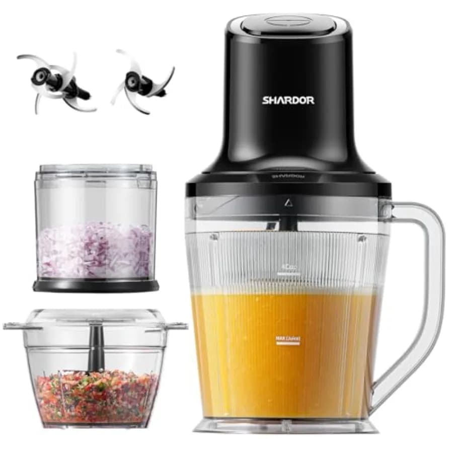 Robot da cucina/frullatore 3 in 1, potente tritatutto da 400W con caraffa da 6 tazze, ciotola per la preparazione da 4 tazze e ciotola per il tritare da 2 tazze.