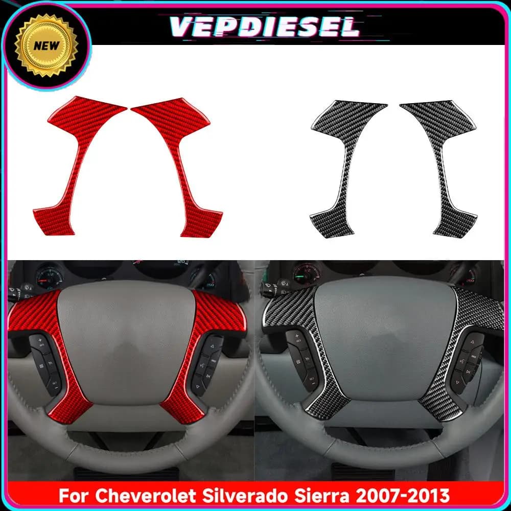 New Car Driving Button Cover Trim Sticker Decoration for Chevrolet Silverado Sierra 2007-2013 Black Carbon Fiber Look