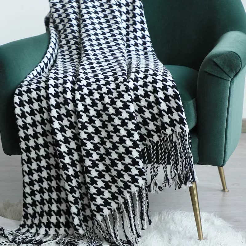 Coperta per divano Hotel in famiglia Coperta moderna semplice Coperta da tiro Nero Bianco Pied de poule Decorativo Asciugamano per letto Bandiera Sciarpa morbida