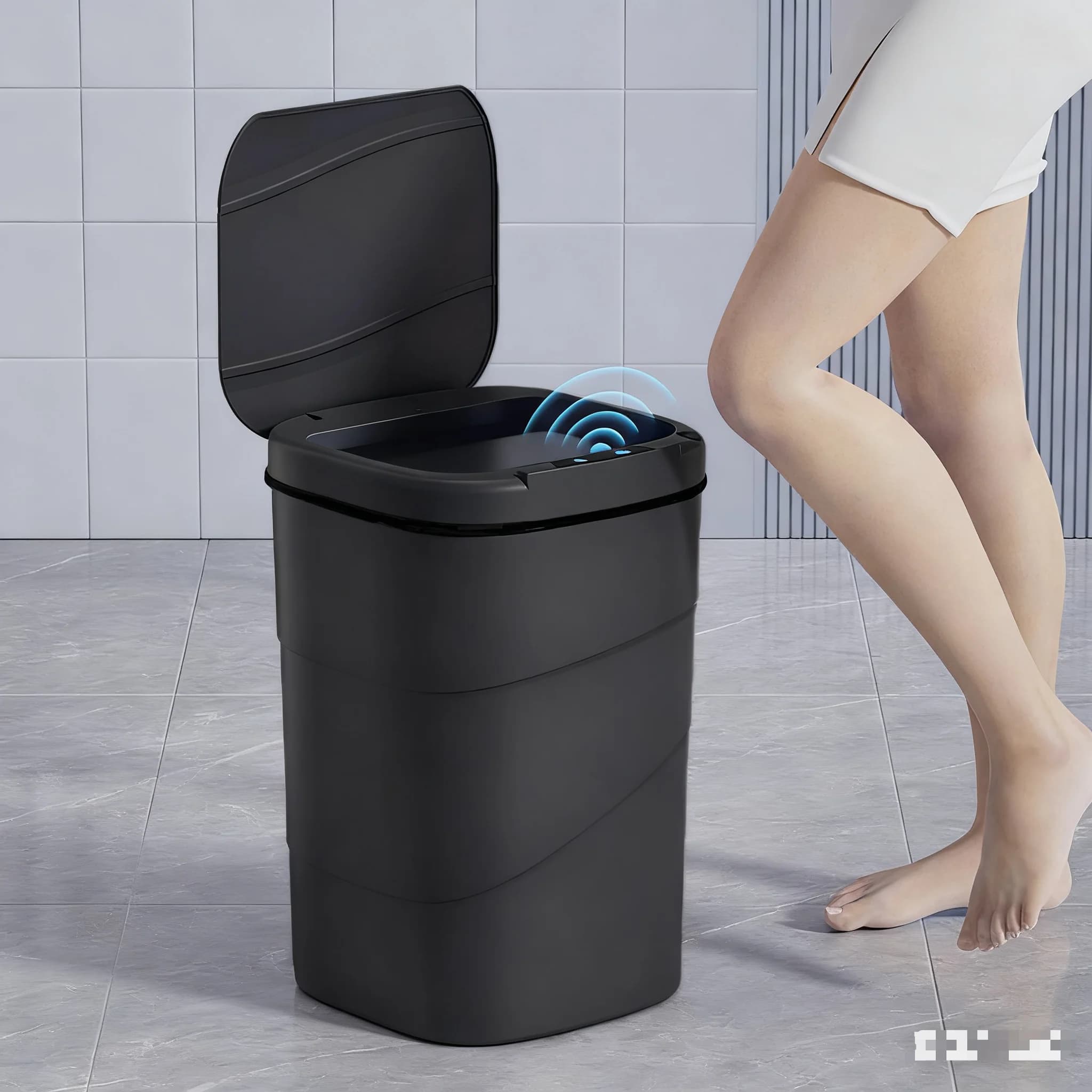Pattumiera con chiusura automatica touchless con sensore intelligente alimentata a batteria per cucina, bagno, casa, ufficio