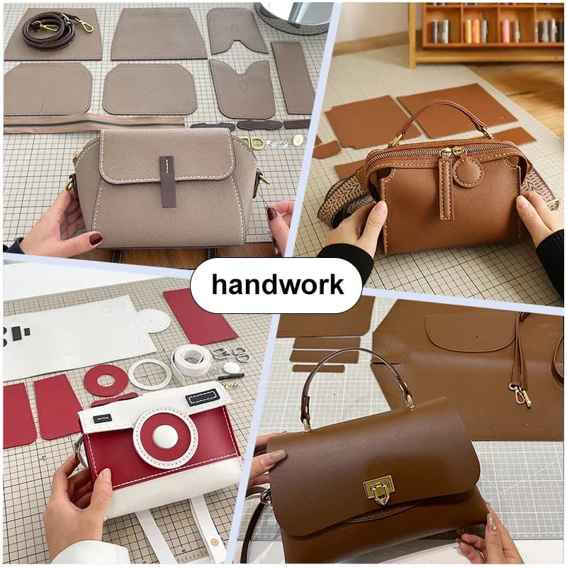 Set di borse quadrate per la produzione a mano Borsa per cucire a mano Kit fatto a mano fai da te in pelle PU Materiale per cucire Kit artigianali per accessori per borse