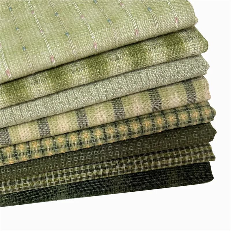 Green Basic Patchwork Japanese Yarn Dyed Cotton Fabric for Handmade Doll Sewing Quilting Bag Craft Cloth Fabric
