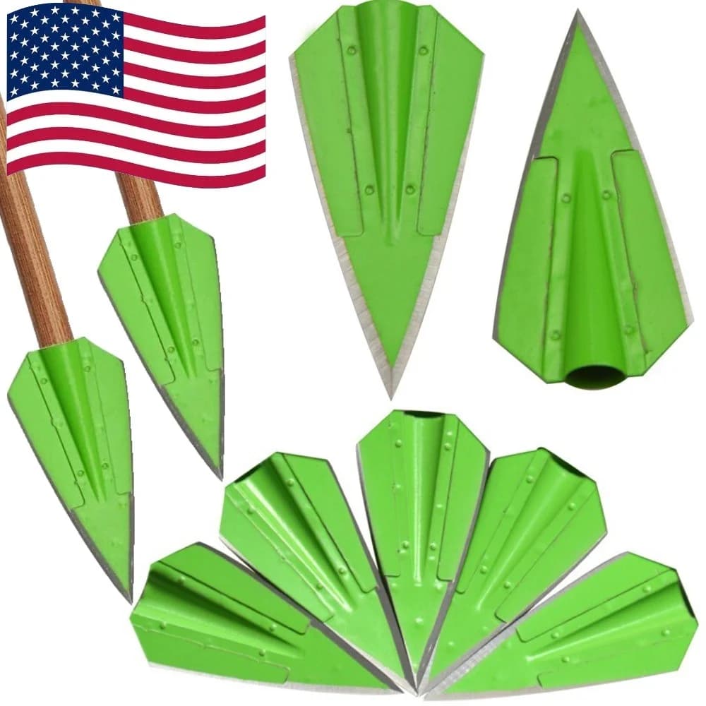 Punte da caccia Broadhead 12 pz 115 grani in acciaio legato resistente nero verde per frecce in legno, bambù, carbonio OD 8mm, accessori per tiro con l'arco, pratica di tiro al bersaglio, caccia all'aperto