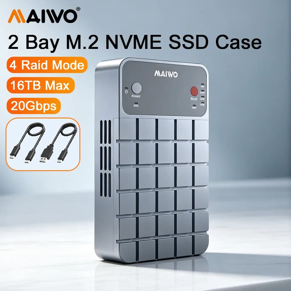 MAIWO Adattatore per SSD M.2 NVME a Doppia Bay, 20Gbps USB3.2 GEN2x2, Enclosure Esterno in Alluminio con Supporto RAID per Chiavi M e B&M
