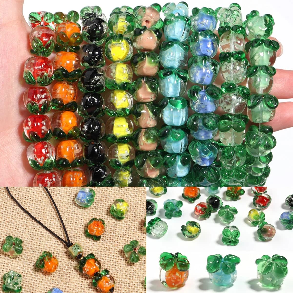 10 pz/lotto Vetro Luminoso Cachi Perline 11x13mm Trasparente Colorato Murano Distanziatori Perline Gioielli FAI DA TE Ciondolo Bracciale Accessori