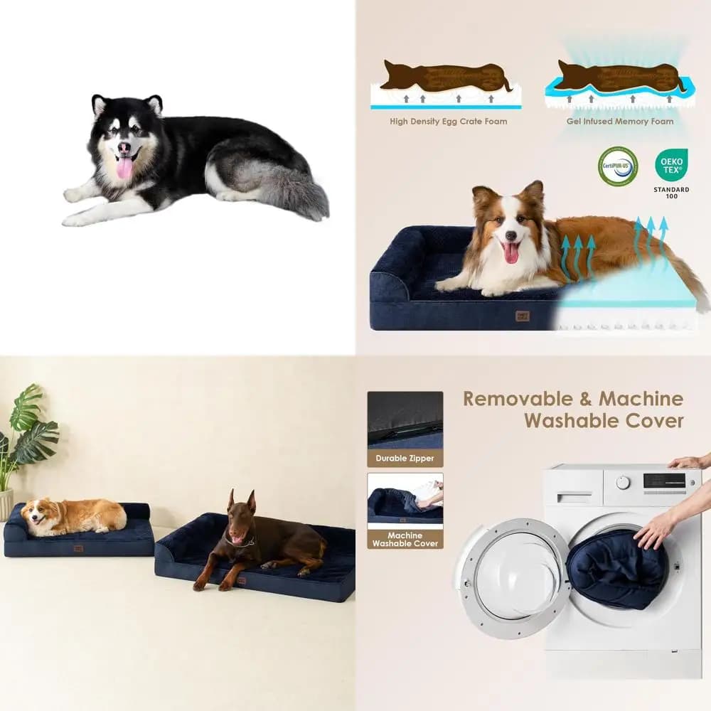 Cuccia Ortopedica Jumbo in Memory Foam per Cani con Rivestimento Lavabile, Base Antiscivolo, 48x35x7.5, Blu Navy