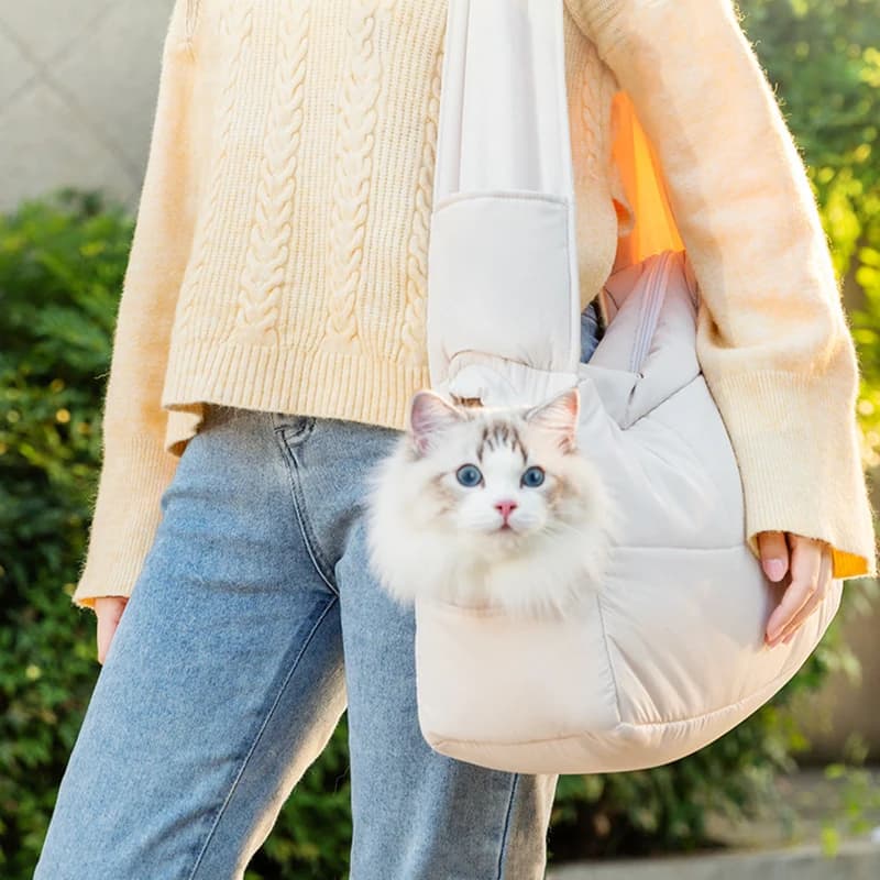 Borsa a tracolla per trasportino per animali domestici Borsa a tracolla per trasportino per gatti Borsa da viaggio per cuccioli invernali all'aperto Borsa da passeggio per gatti calda portatile