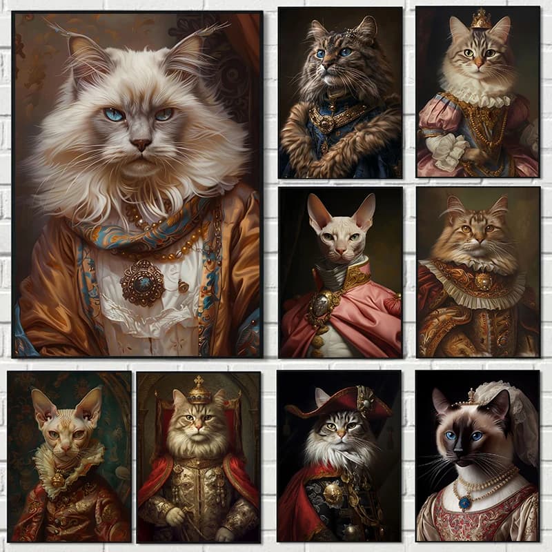 Interesting Animal Victorian Animal Cat Portrait Art Abstract Poster Canvas Paintings Wall Art Pictures Home Decor