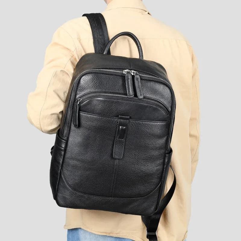XZAN First Layer Cowhide Backpack Men's Casual Leather Backpack Travel Computer School Bag Large Capacity Leather Business Men's