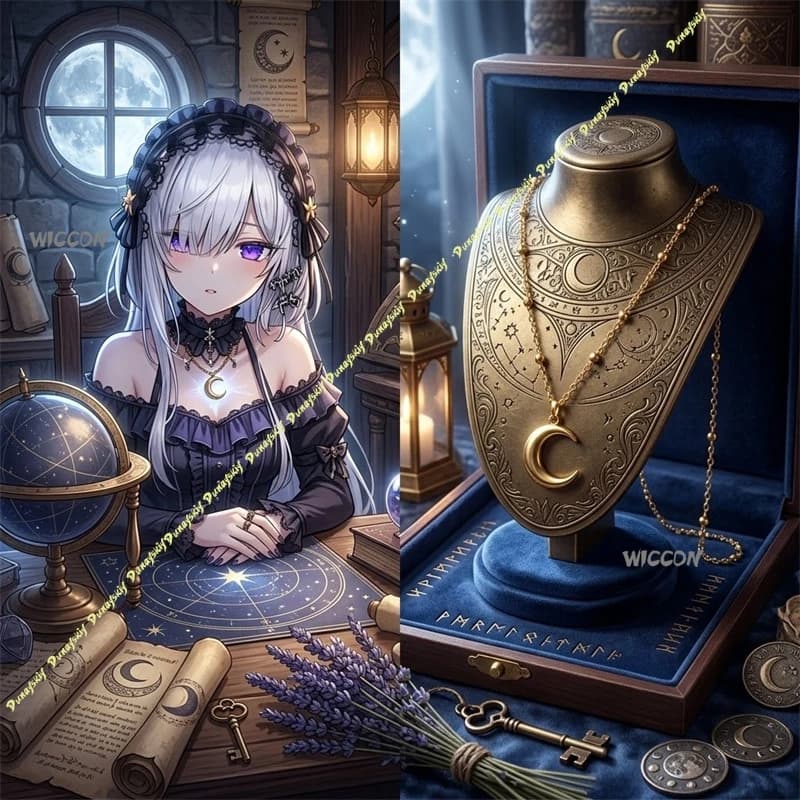 Collana a Mezzaluna Dorata Stile An'an Natsume, Accessorio Cosplay Anime, Ciondolo Gotico a Forma di Luna per Cosplay