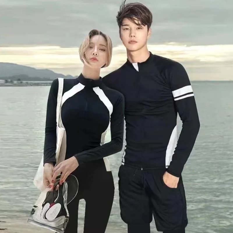 Set of Korean-style couple suits: new diving suits in two pieces for surfing, snorkeling and thermal spring holidays
