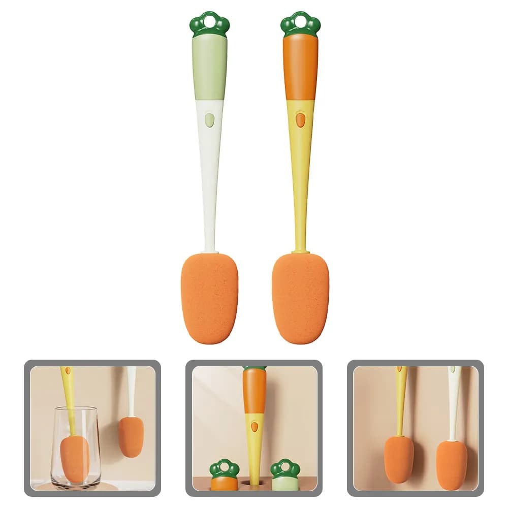 Set of 2 Brushes for Cleaning 3 in 1 for Water Bottles, Glasses and Bottle Slots with Hole for Hanging, Safe, Without BPA, Silicone