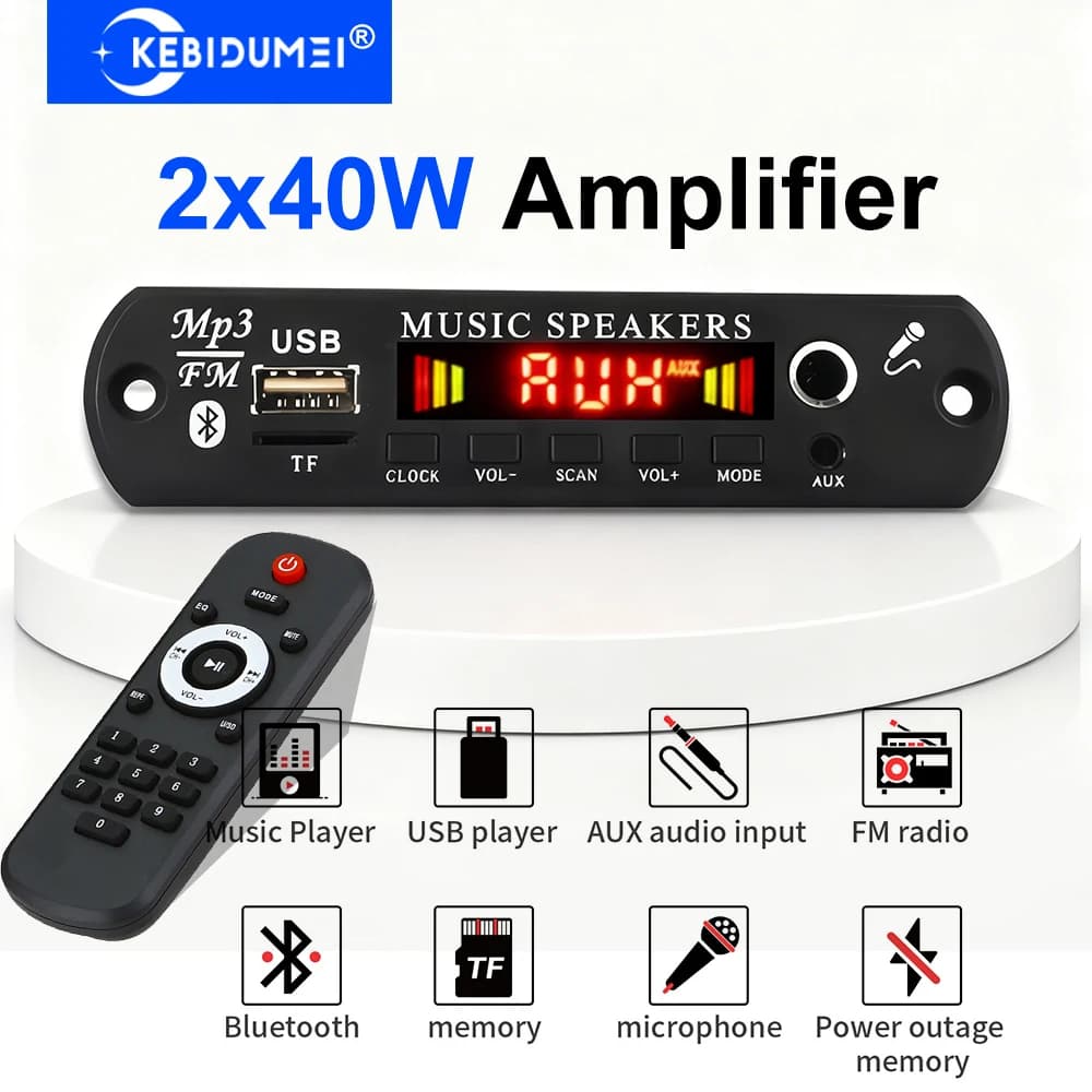 80W Amplificatore Bluetooth Scheda di Decodifica MP3 2*40W Lettore Audio Stereo HiFi 7V-18V Lettore MP3 FAI DA TE Auto Modulo Radio FM TF/USB/Microfono
