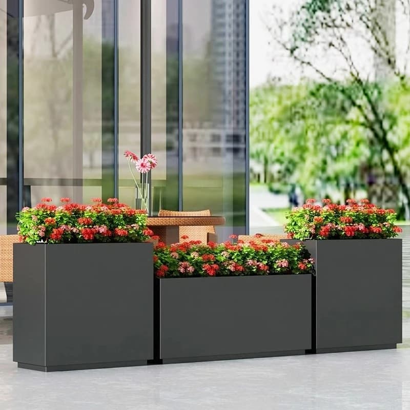Scatola per fiori in acciaio inossidabile per vendite calde Strada commerciale all'aperto Scanalatura per fiori a pendolo esterno Scatola per albero personalizzata municipale