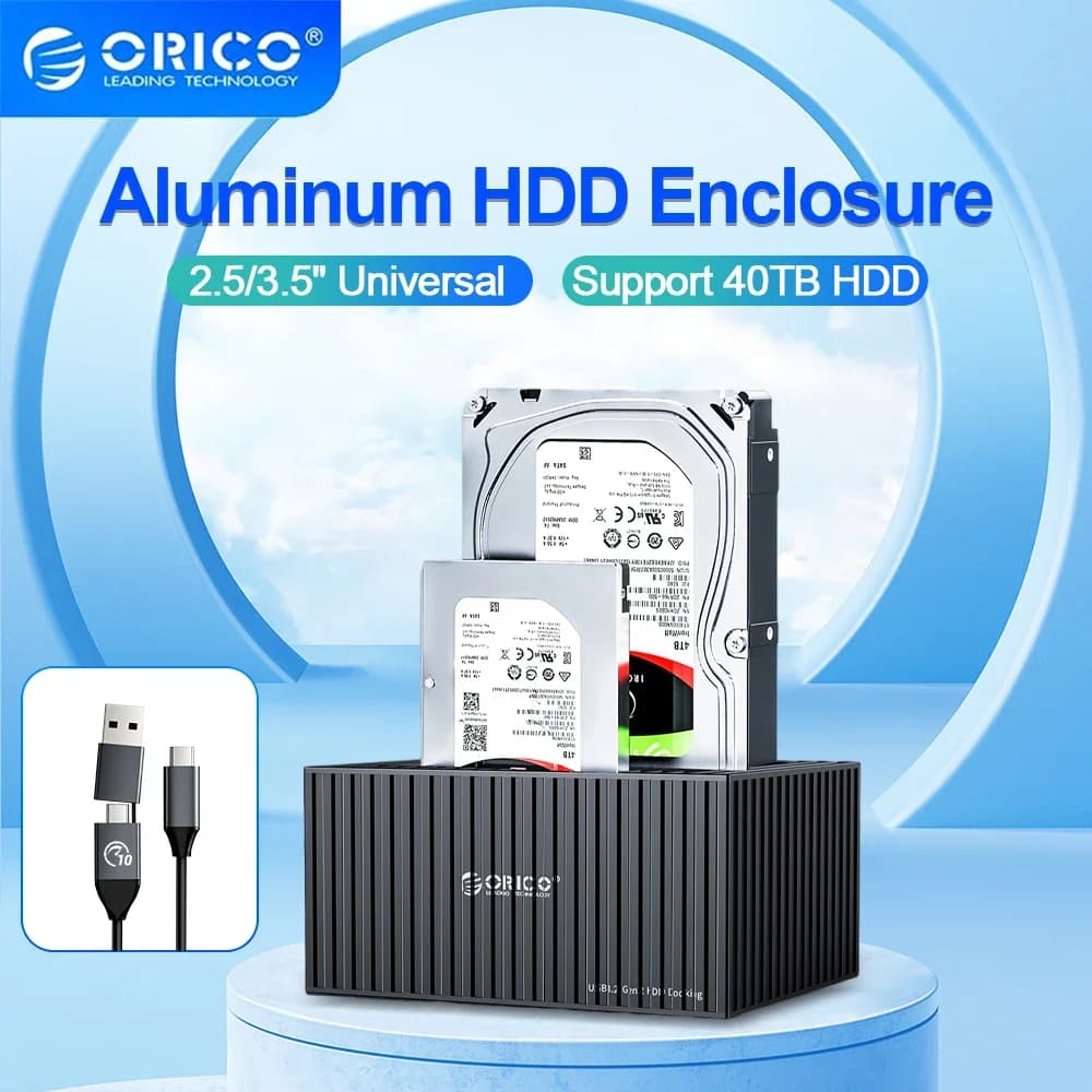 ORICO Dual Bay Custodia per disco rigido esterno da 2,5/3,5 pollici Stazione dock per disco rigido da 10 Gbps per custodia HDD/SSD da 2,5" 3,5" Supporto UASP