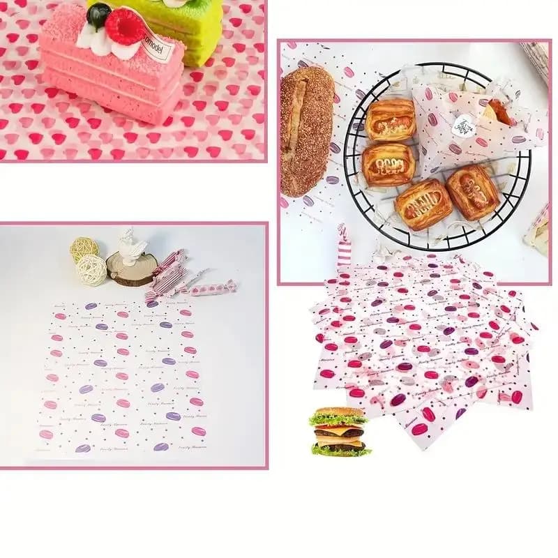 Colorful Patterned Wax Paper 50Pcs Greaseproof Food Basket Liner Disposable Paper For Baking Burger Snack