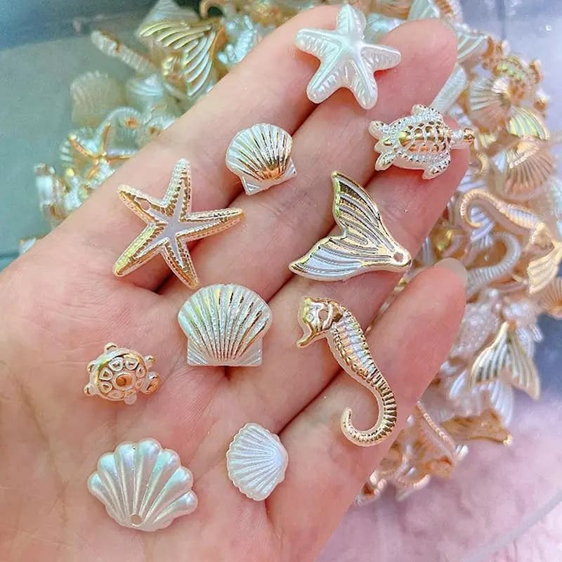 [HS].30 Marine Series Bead Bracelets: Resin-style Shells, Conches, Seahorses, Five-pointed Stars With Holes, Diy Made