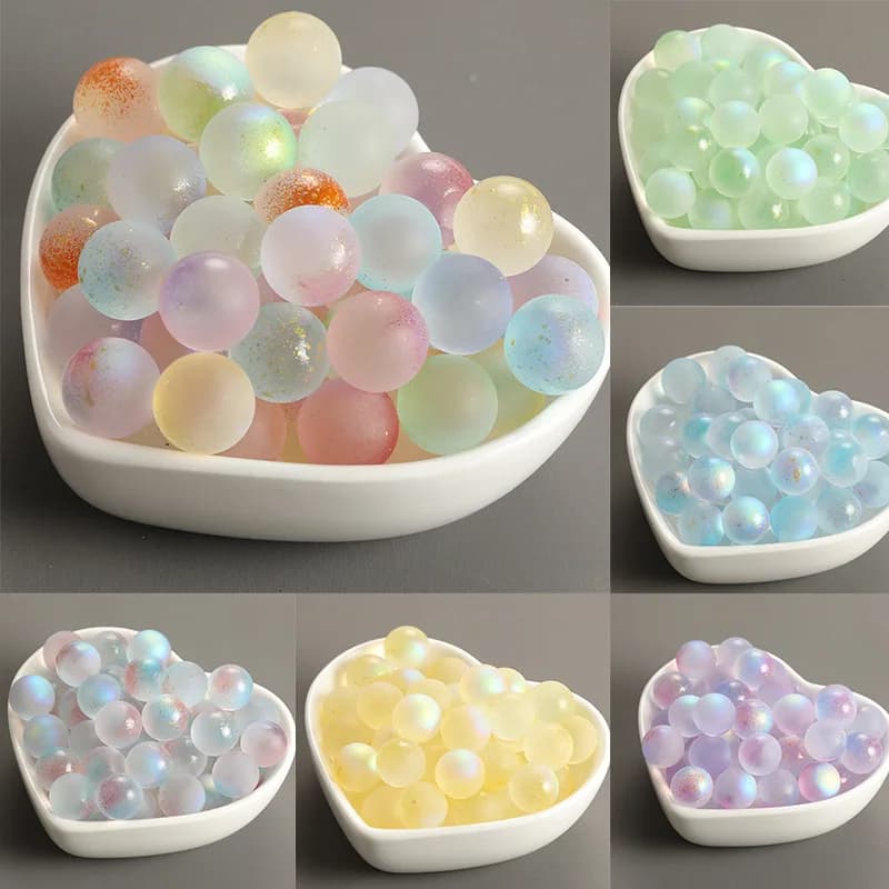 5-100Pcs 12mm Hole-Free Iridescent Gold Foil Czech Glass Beads Crystal Round Balls for DIY Crafts, Aquarium Fish Tank Home Decor