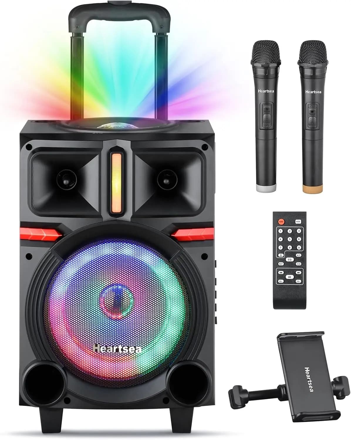 Macchina per Karaoke Portatile con Microfoni Wireless, Altoparlante Bluetooth in Legno da 8 Pollici, Sistema PA per Casa e Feste
