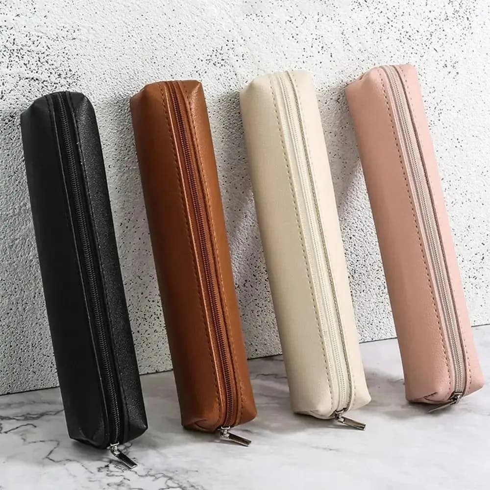 Astuccio Grande Capacità in Pelle PU, Portapenne Coreano, Scatola Portaoggetti con Cerniera, Astuccio per Matite, Forniture Scolastiche per Studenti