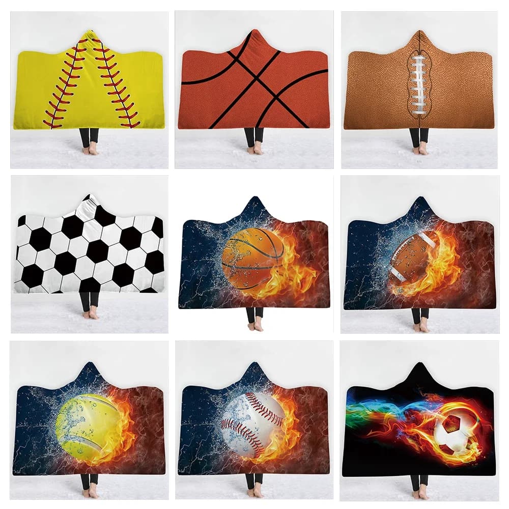 Nuova coperta coperte con cappuccio stampa 3D sport Baseball belle coperte di cartone indossabili casa adulti coperta con cappuccio portatile