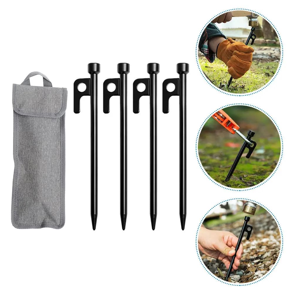 Set di 1 paio di picchetti in metallo per tenda, resistenti, accessori da campeggio per esterni, durevoli, portatili, facili da estrarre, dimensioni compatte