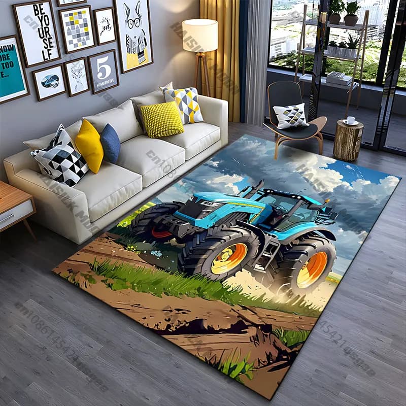 Tappeto moderno con trattore in un paesaggio rurale, tappeto da yoga, decorazione per soggiorno, tappeto per bambini, tappetino per gattonare, tappeto d'ingresso, tappeto per giochi