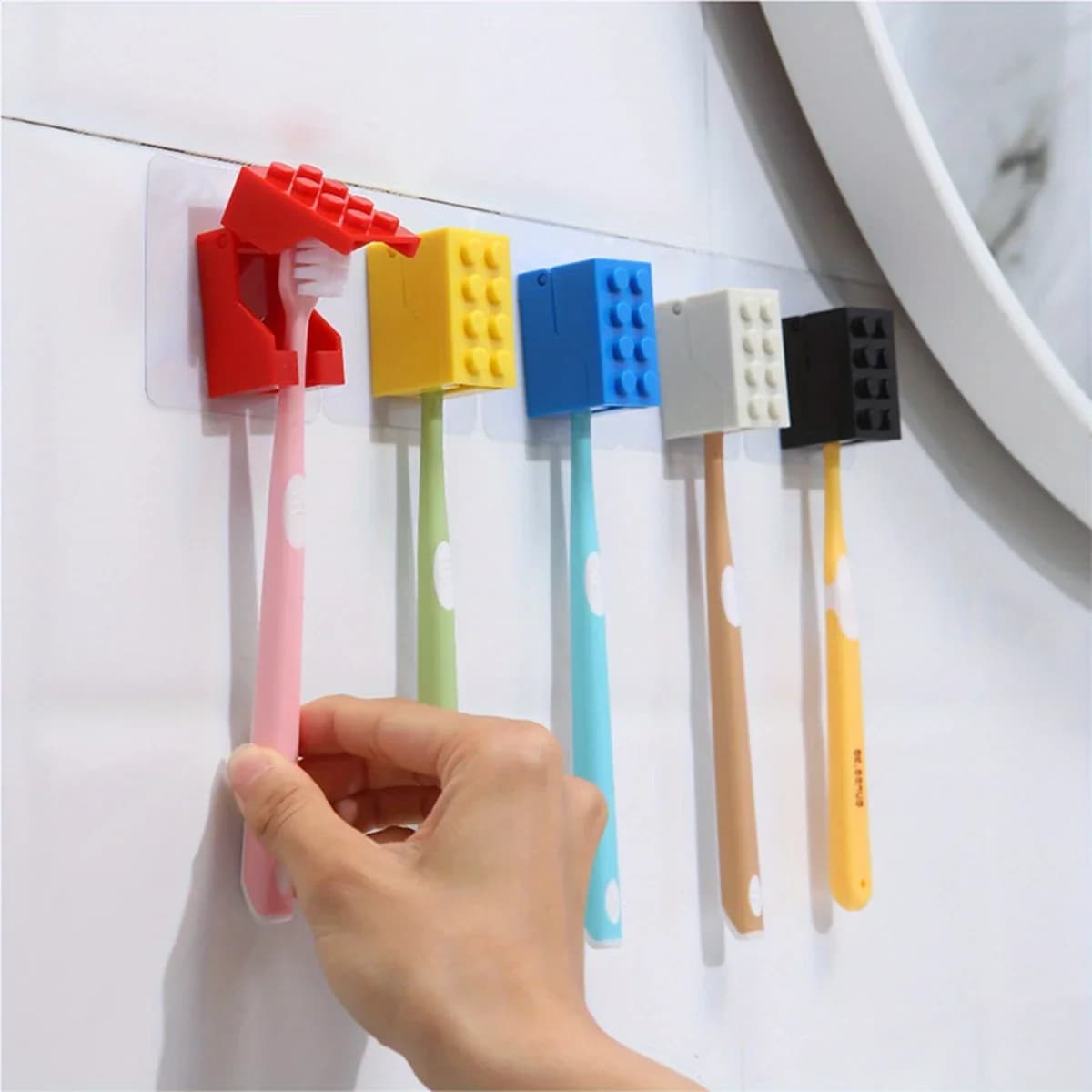 Porta spazzolino da denti da 1 pezzo, portaoggetti per apparecchi dentali montato a parete per bagno non perforato
