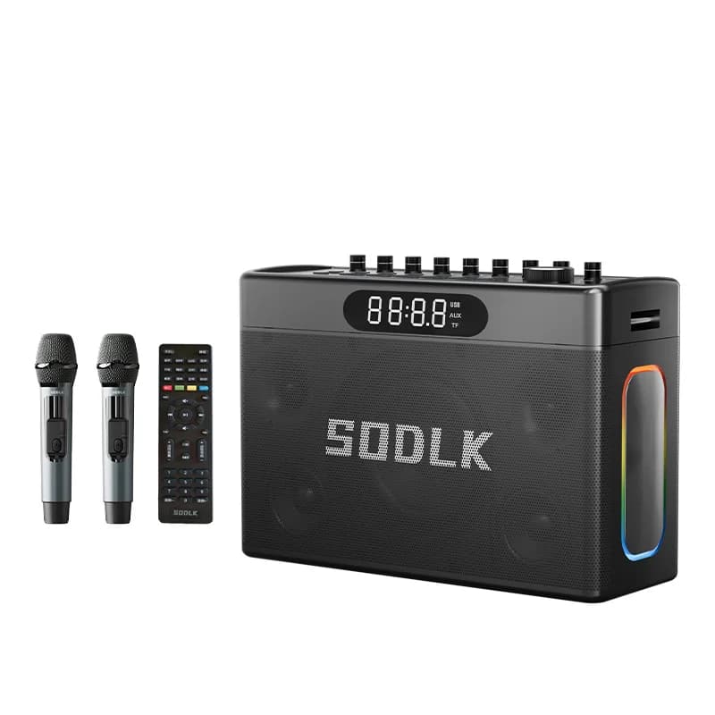 SODLK S1127 PLUS 300W Macchina per karaoke Altoparlante portatile esterno con 2 microfoni wireless Supporta MIC AUX OTG Live per la festa