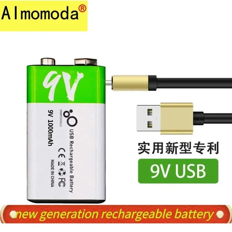 9vUSB 1000mAh multimetro ricaricabile walkie talkie microfono strumento per chitarra quadrata blocco batteria al litio Ciclo 1200 volte