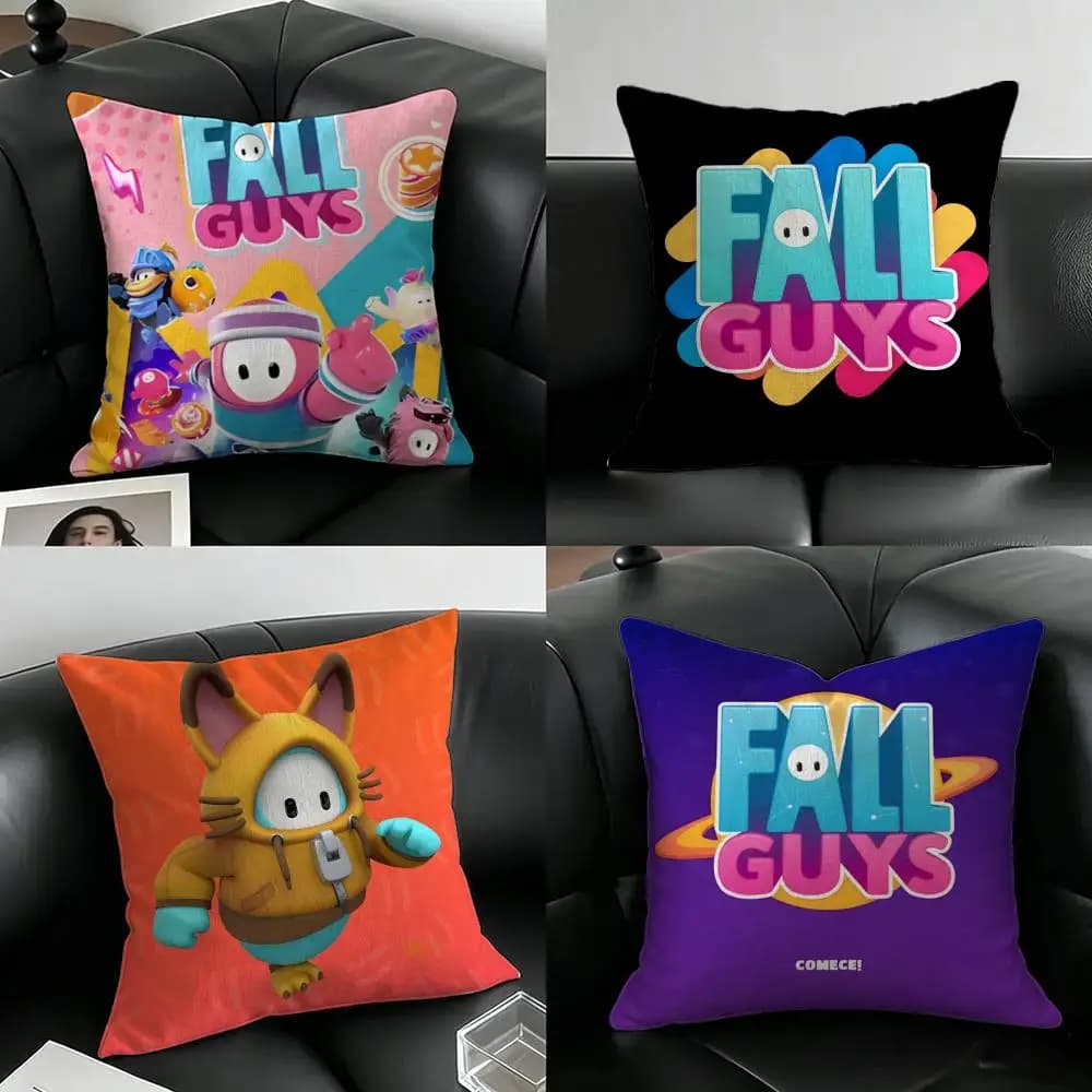 Game Fall Guys Game Cushion Cover Natural Linen Pillowcase Set, All-in-One Decor for Sofa, Bedroom & Chair
