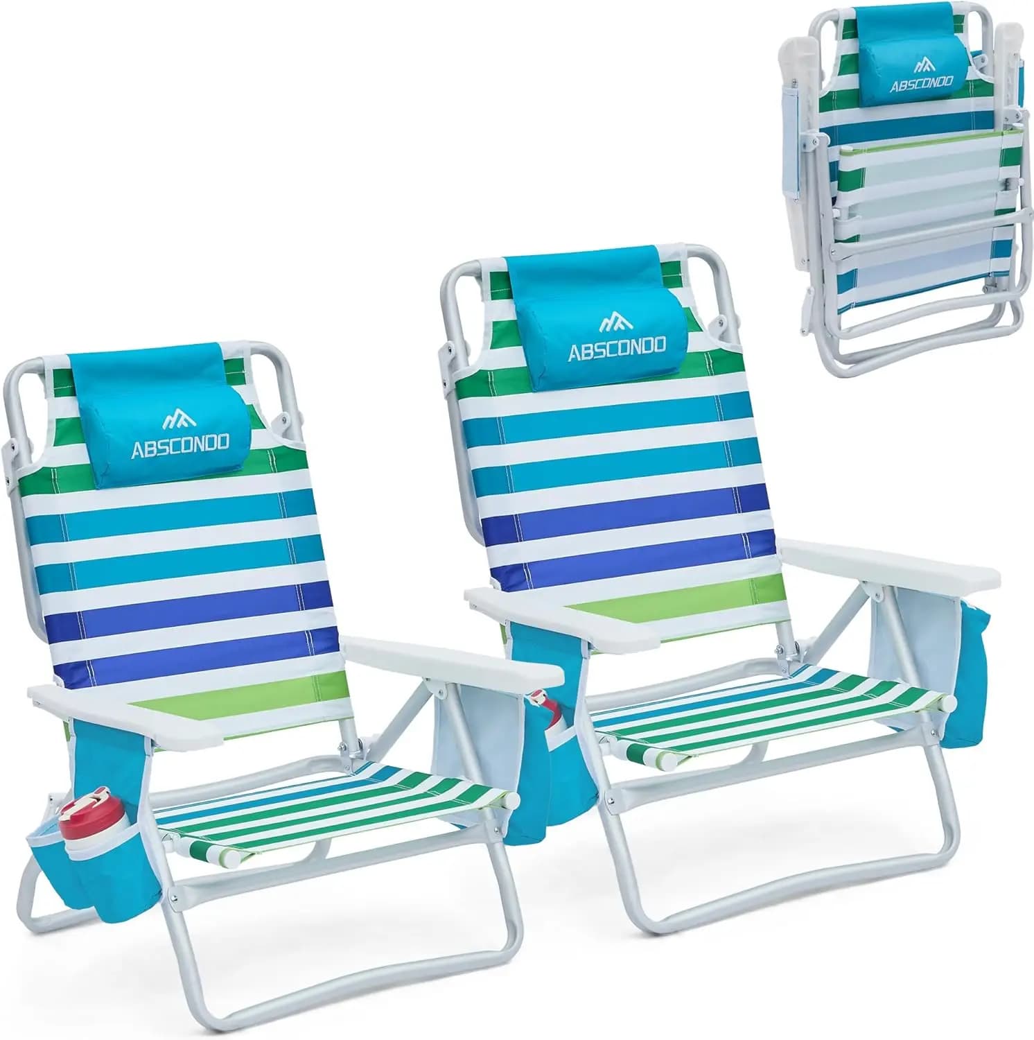 Sedia da Spiaggia per Adulti, Pieghevole, Supporta 159 kg, con 5 Posizioni, Porta Asciugamani e Tasca Termica