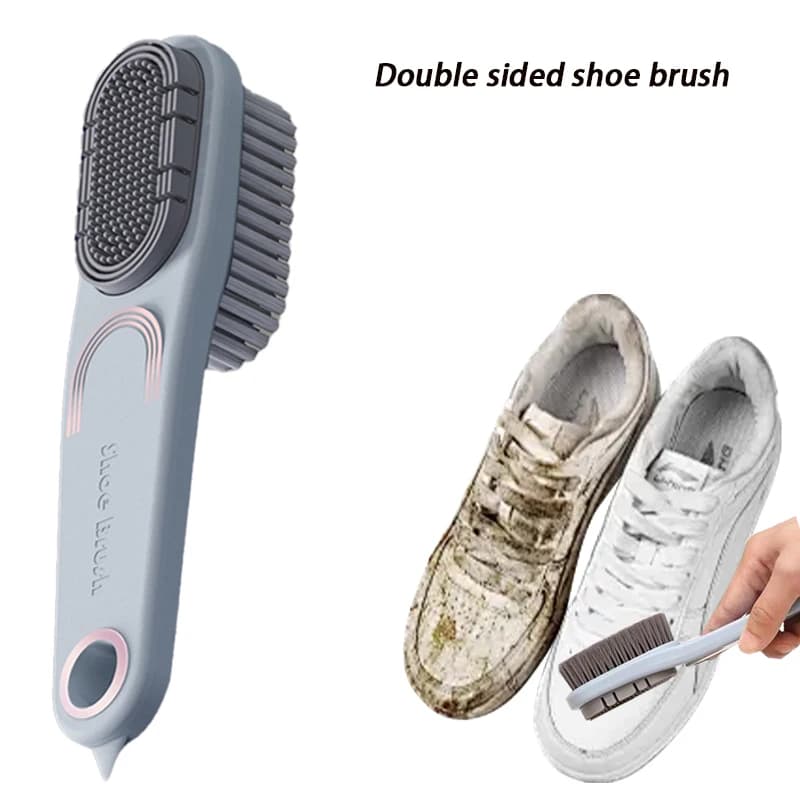Spazzola per scarpe a doppia faccia Spazzola per pulizia a setole morbide Testina in silicone Spazzola a manico lungo Spazzola per vestiti Scarpe Strumenti per la pulizia della casa